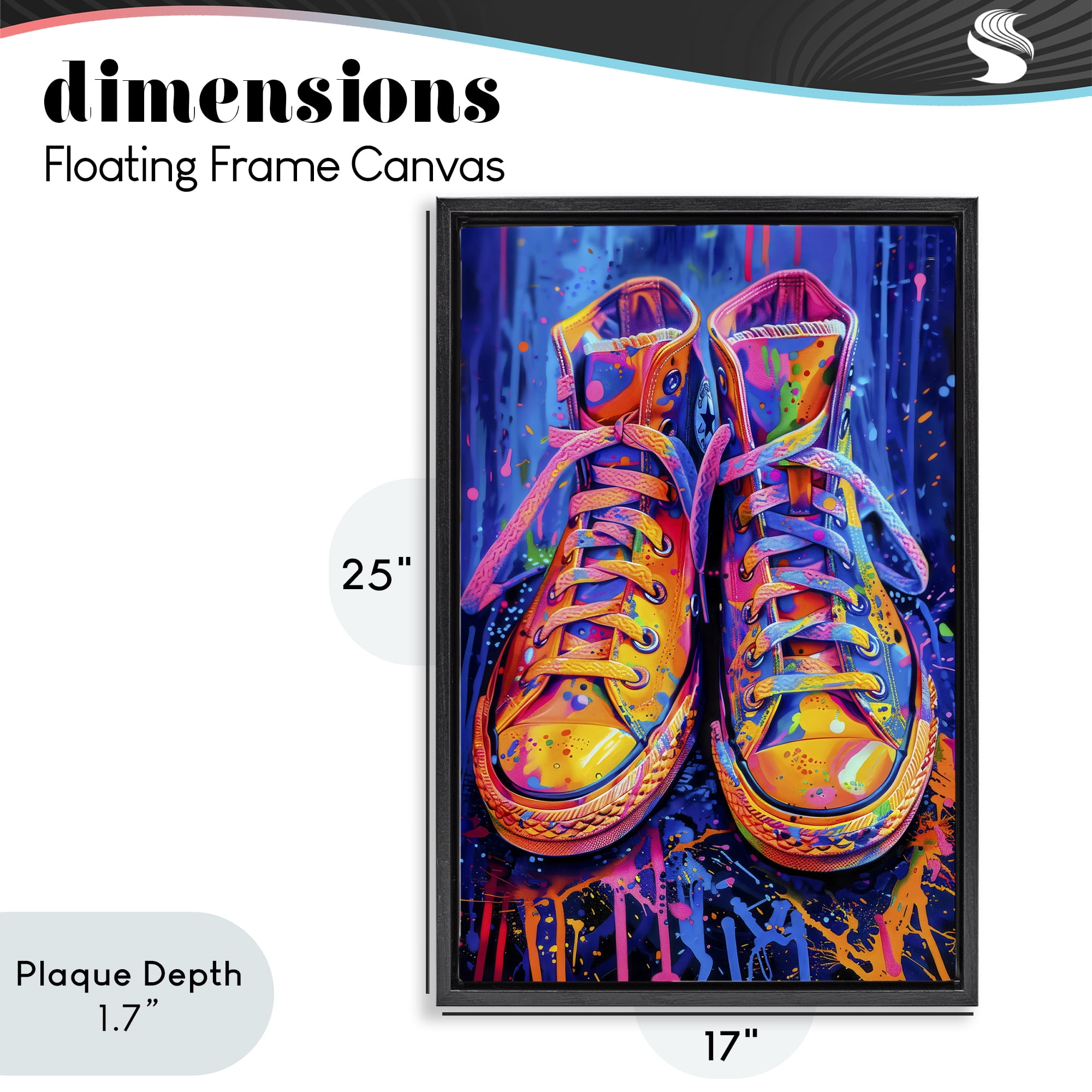 Stupell Industries Moody Converse with Neon Splash Black Framed Floater Canvas Wall Art, design by Creative Studio