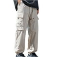 thumbnail image 3 of UVEASISHA Casual Cargo Pants for Men Big and Tall Drawstring Wide Leg Pants Elastic Waist Loose Fit Work Pants Lightweight Fashion Multiple Pockets Hiking Pants Beige L, 3 of 9