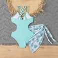 thumbnail image 5 of newwalpole Girls Swimsuit Quick Dry Cut Out One Piece Swimsuits with Tropical Print Cover Up Skirt Bathing Suit Swimwear 7-18Y Blue for Size 9-10 Years, 5 of 8