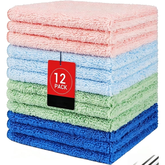 12 Pack Wash Cloths, Quick Drying Face Towel for Showering, Super Absorbent Washcloths for Body Face, All-Occasion for Bathroom Gym Spa Travel, 12x12 Inch