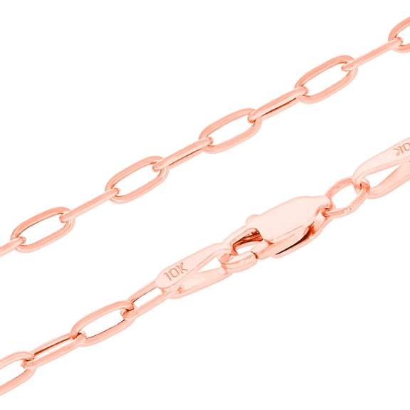 Nuragold 10k Real Rose Gold Paperclip 2mm Elongated Cable Link Necklace (16"-24") Dainty Italian Jewelry for Men & Women