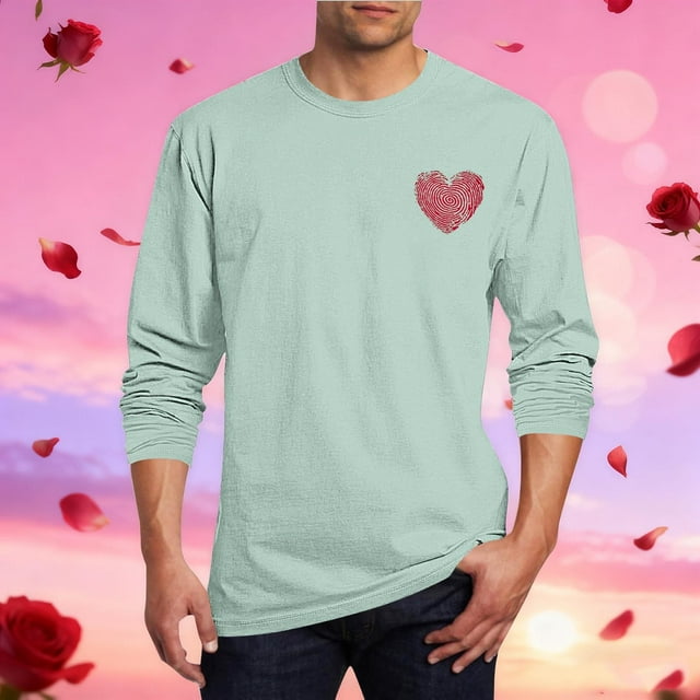 Ceisia Men Casual Fashion Printing Pullover T-Shirt Long Gift Sleeve Round-Neck Valentine's Day Tops