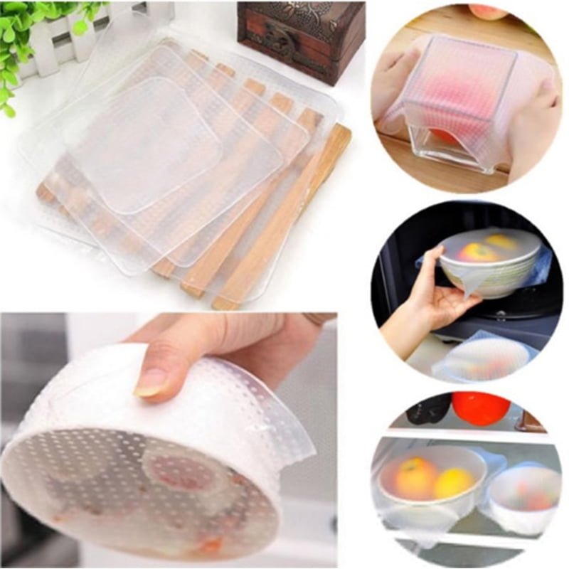 4pcs Silicone Bowl Cover Seal Wrap Food Fresh Reusable Kitchen Stretch Lid Cling