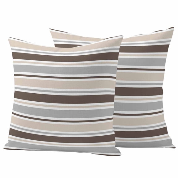 2 Pack Outdoor Waterproof Throw Pillow Covers,Brown Beige Gray Stripes Line Decorative Square Pillow Case Patio Pillowcases for Chair Couch Sofa 16x16in