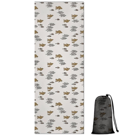 White Bigfoot and Tree Pattern Hot Yoga Mat Towel Non Slip for Hot Yoga - Quick-Drying Yoga Mat Cover with 4 Corner Pockets with Travel Bag - Hot Yoga Towel Non Slip 70"x26"