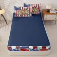 thumbnail image 4 of Manfei Watercolor Floral Zipper Twin Comforter Sets with Fitted Sheet and 2 Pillowcases,Classic Buck Head Flag Zipper Bedding Set,Red Navy,Navy Blue Reversible,4pcs, 4 of 8