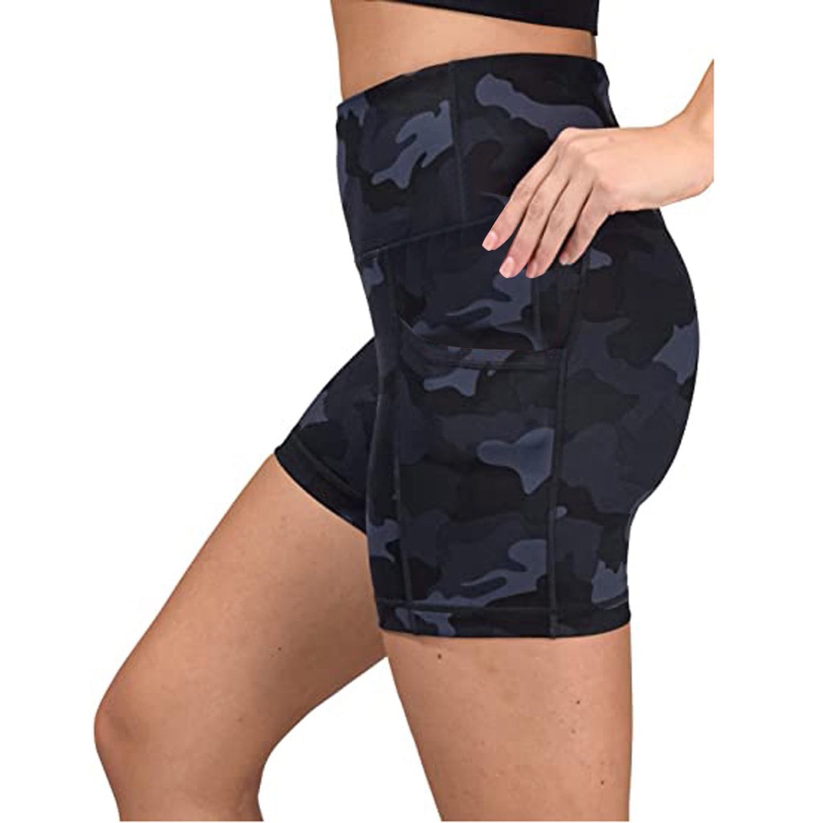 YYDGH Women's High Waist Camouflage Print Workout Yoga Shorts with 2 Hidden  Pockets, Non See-Through Tummy Control Athletic Shorts Navy Blue XXL -  Walmart.com