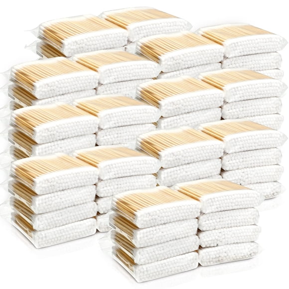 Bastoncillos de algodón Dunzy, doble redondo, 10000 unidades con palitos de madera