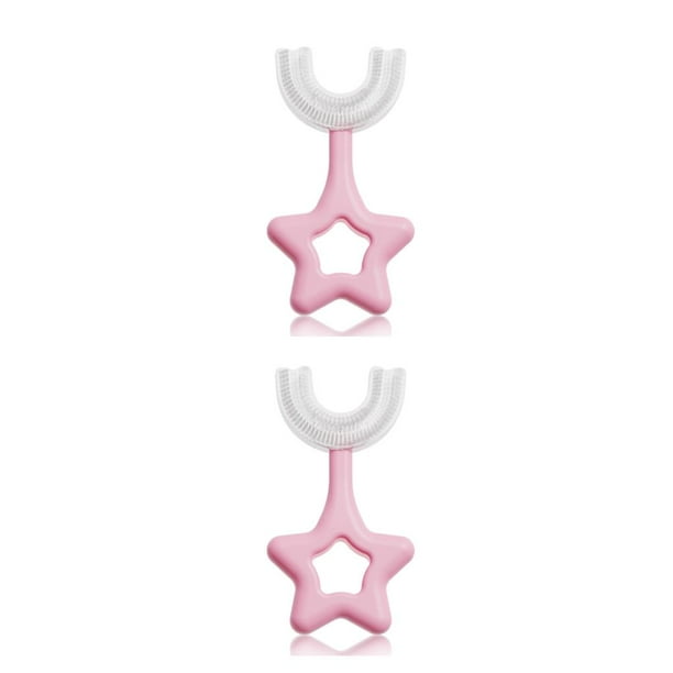 Cepillo de para bebé Cateissary ergonómico de doble cara de silicona de 360 grados rosado S 2piezas