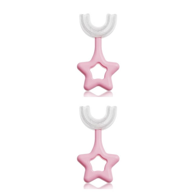 Cepillo de para bebé Cateissary ergonómico de doble cara de silicona de 360 grados rosado S 2piezas