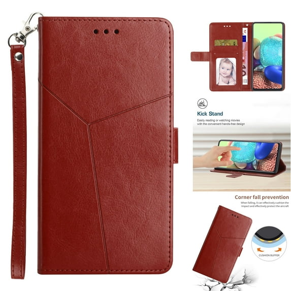 Embossed Leather Wallet Case for Motorola Moto G Play 2023, Premium PU Leather Wrist Hand Strap Card Slots Holder Flip Folio Cover with Kickstand Magnetic Clasp Anti-Fingerprints Case, Brown