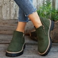 thumbnail image 2 of Willtoo Women'S Vintage Low Heel Casual Ankle Boots Fashion Pointed Toe Side Zipper Chunky Heels Platform Retro Leather Boots Comfort Non-Slip Slip On Flat Shoes Booties Army Green, 2 of 6