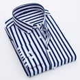 thumbnail image 2 of Hpapadks Men Shirt Long Sleeve No Ironing Tooling Stripe Lattice Lapel Button Down Tops Dress Shirts for Men Blue XL, 2 of 5