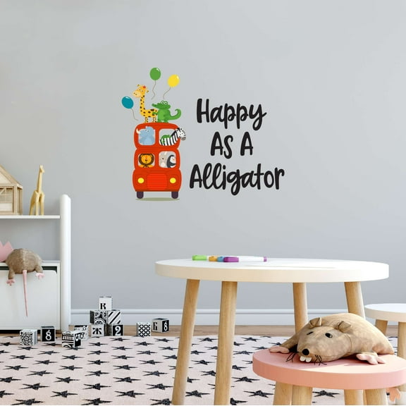 Happy As An Alligator Balloons Zoo Animals On Bus Zoo Africa Zebra Lion Safari Jungle Endangered Species Hippo Alligator Giraffe Tiger Wilderness Ideas Wall Decal Sticker - Size: 20 In X 16 In