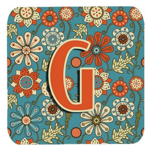 Carolines Treasures CJ2012-GFC Letter G Flowers Retro Blue Foam Coasters- Set Of 4