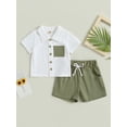 thumbnail image 2 of GXFC Toddler Baby Boys Summer Contrast Color Shorts Outfits Infant Boys Short Sleeve Lapel Button Down Shirt Tops with Pocket and Short Pants Set Casual Clothes 2Pcs 0-3T, 2 of 8