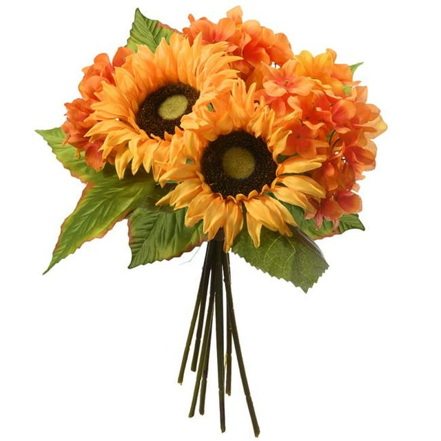 National Tree RAS-V0551MT-1 12 in. Yellow Sunflowers & Hydrangeas Bundle Artificial Flower Bouquet