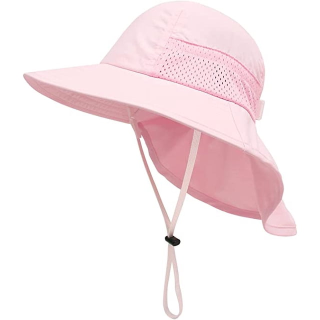 Sombrero de sol rosa para niña y niño Gorro de cuello con protección para niños Sombrero de pescador transpirable Sombrero de playa para niña Sombrero de verano para niños pequeños
