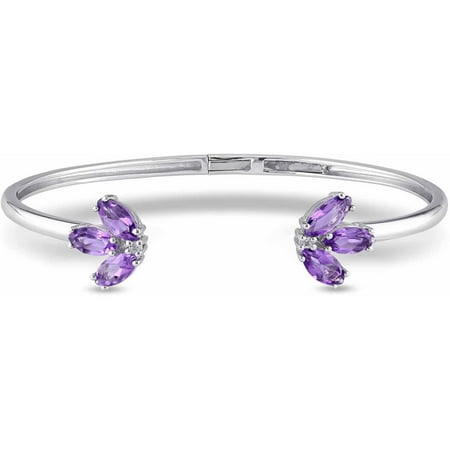 Tangelo 2 Carat T.G.W. Amethyst and White Topaz Cuff Bangle Sterling Silver Bracelet, 7