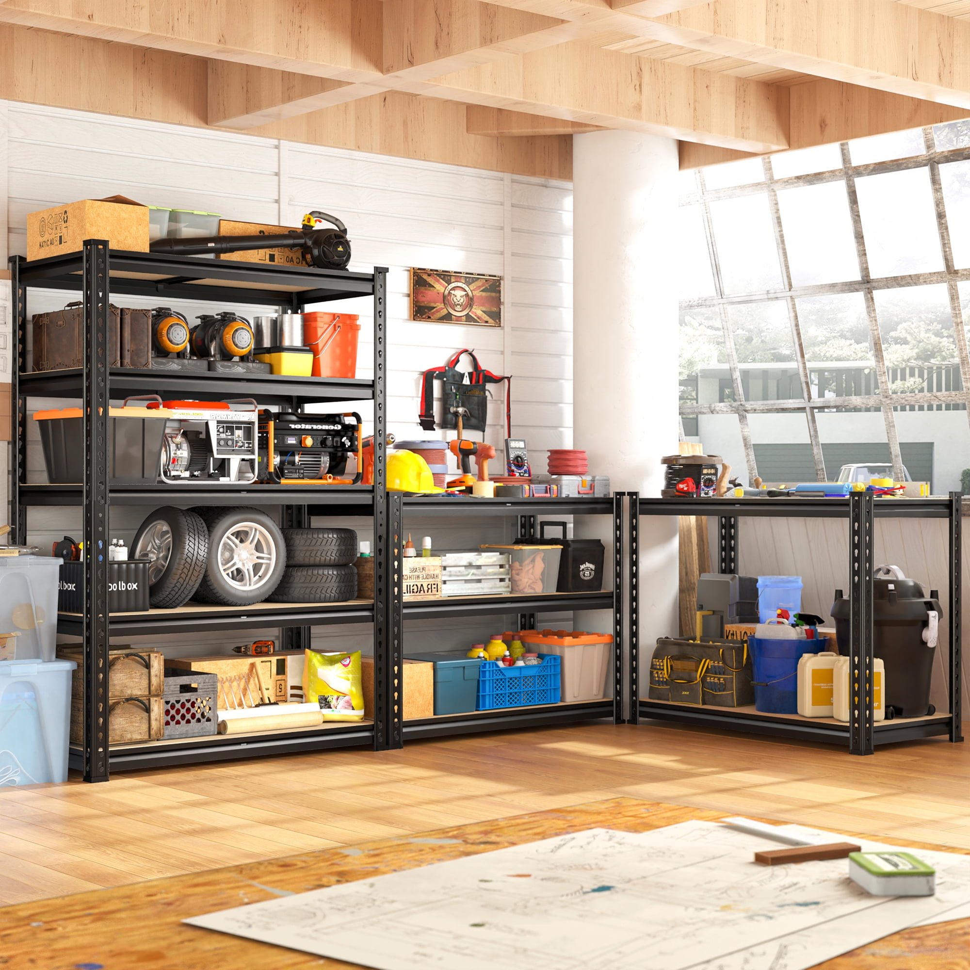 REIBII Set of 2 Storage Shelves Units 5 Tier Adjustable Garage Shelving Heavy Duty 1800LBS Metal Shelving,28"Lx11.8"Wx60"H