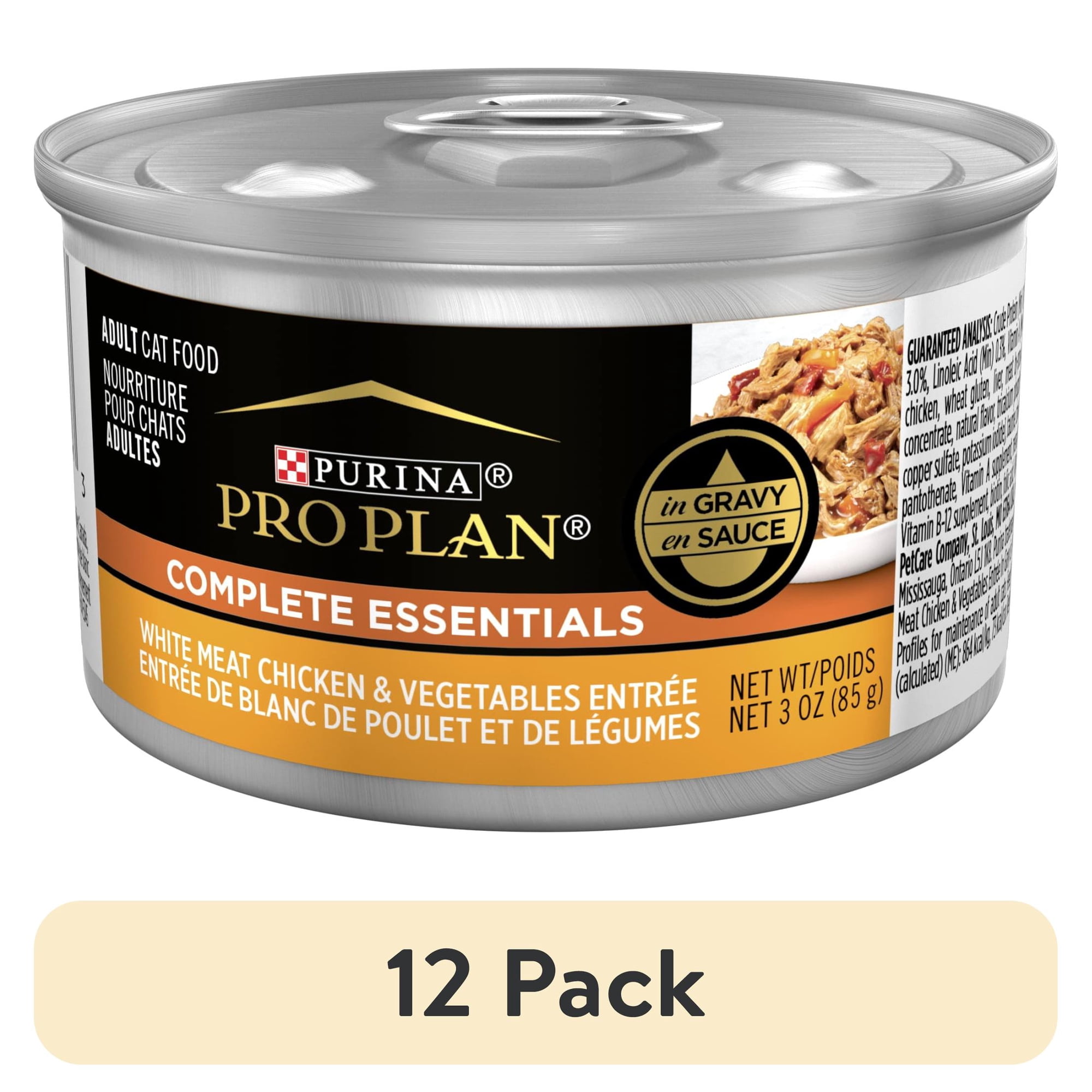 (12 pack) Purina Pro Plan Complete Essentials, Chicken Vegetables, Wet Cat Food, 3 oz Cans, 24 Pack