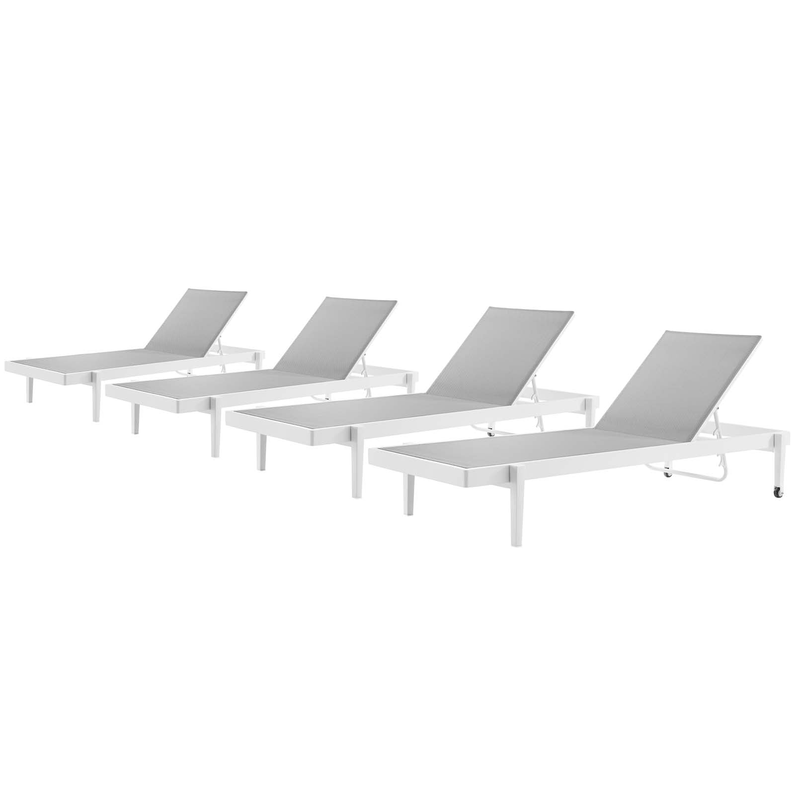Lounge Chair Chaise, Set of 4, Aluminum, Metal, Steel, White Grey Gray
