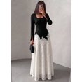 thumbnail image 3 of Multicolor Womens Elegant Black and White Lace Maxi Dress with Square, 3 of 10