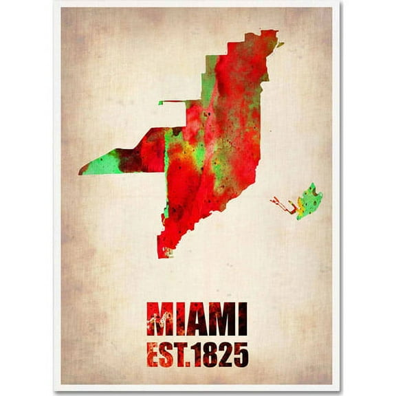 Trademark Fine Art "Miami Watercolor Map" Canvas Art by Naxart