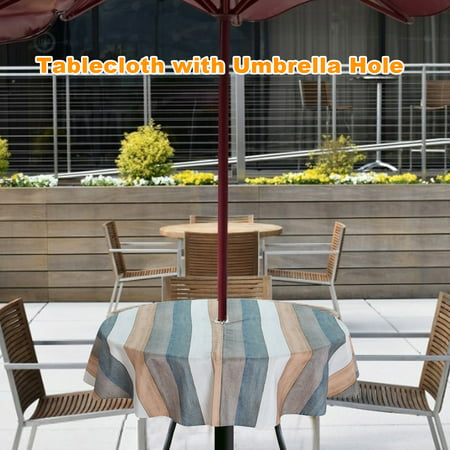 Outdoor Tablecloth With Umbrella Hole, Large Round Patio Table Tablecloth With Umbrella Hole