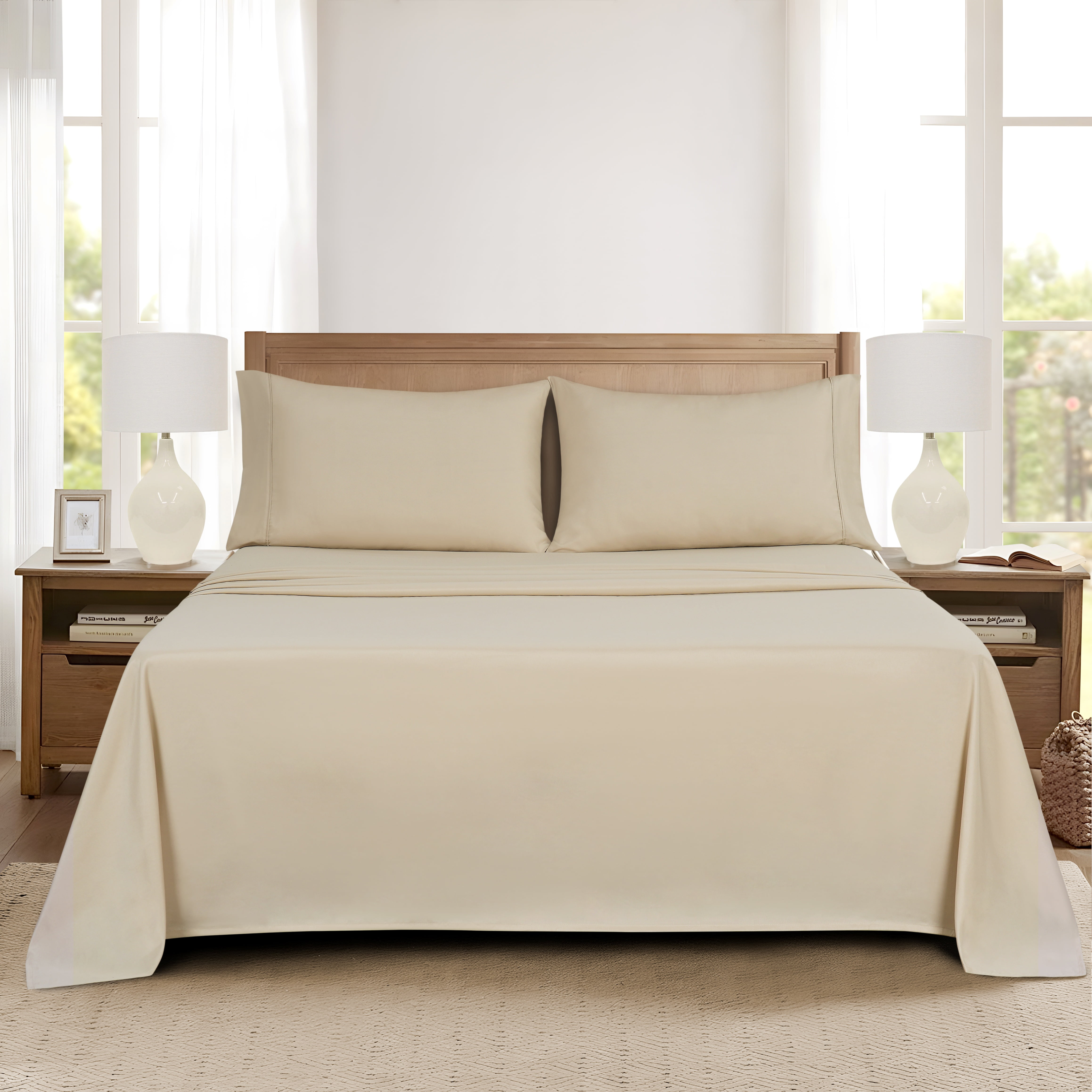 Mainstays Super Soft Brushed Microfiber Bed Sheet Set, Papyrus Beige, Queen, 4 Piece