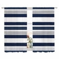 thumbnail image 2 of Navy Blue White Striped Semi Sheer Window Curtains 63 Inches Long, Grey Farmhouse Stripe Abstract Art Rod Pocket Voile Silky Chiffon Curtain Light Filtering Drapes for Living Room, 52"x63", 2 Panels, 2 of 9