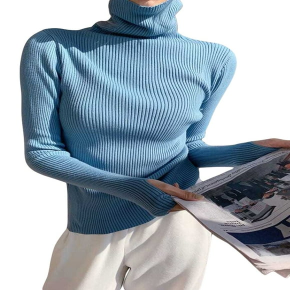 WWomen‘s Cropped Ribbed Knit Top Mock Neck Long Sleeve Solid Color Turtleneck Slim Pullover Sweater Loose Jumper Shirt Top