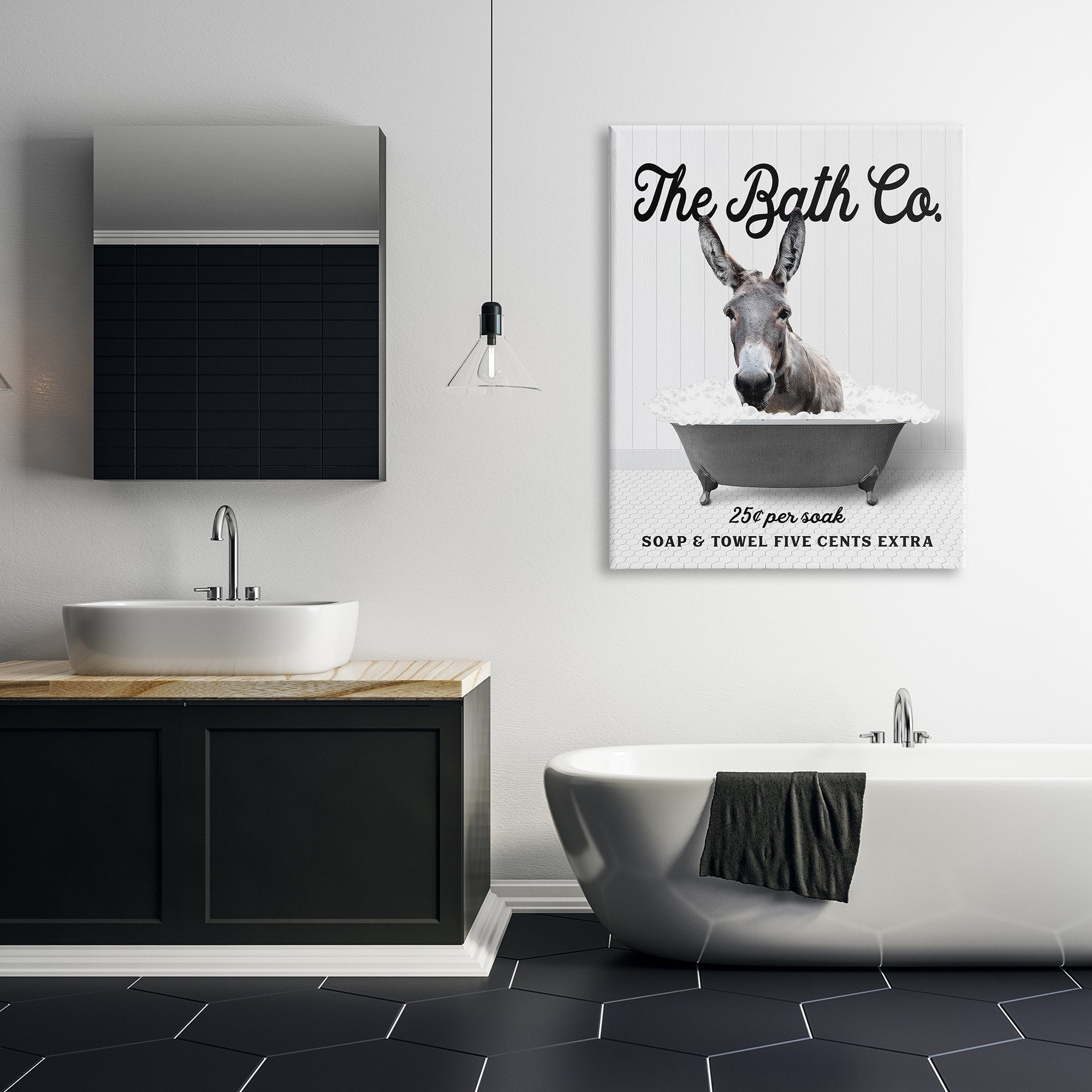 Stupell Industries Vintage Donkey in Tub Animals & Insects Painting Gallery Wrapped Canvas Print Wall Art, 36 x 48