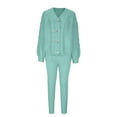 thumbnail image 4 of Yeaiivve Fall Outfits for Women 2 Piece Set Cable Knit Cardigan Tops and Pants Matching Lounge Sweatsuits Green M, 4 of 7