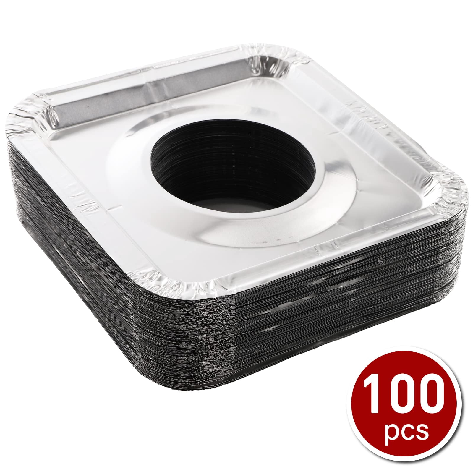 Disposable Gas Burner Liners (100 Pack) Aluminum Foil Square Gas Stove Burner Covers - 9Inch Gas Range Protector, Stove Top Covers for Gas Burners, Foil Liners to Catch Oil, Grease, and Food Spills