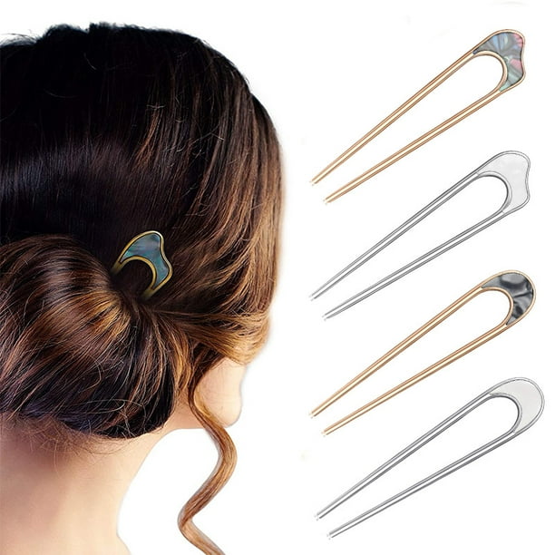 4 Pieces Metal Oval Side Comb Hairpin Hair Fork Clip Stick Hair Bun Updo  Hair Sticks Gold Silver Chignon Pin Grips for Women Hair Styling Tool  Accessories 
