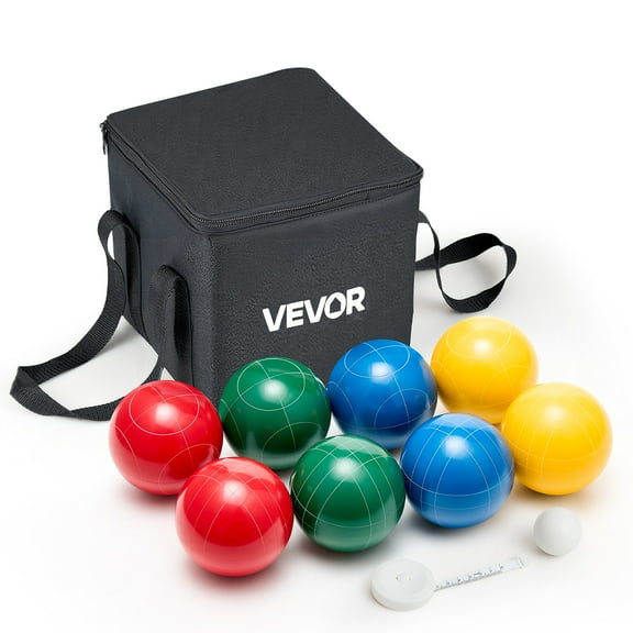 VEVOR Bocce Ball Set, 100 mm, with 8 Resin Balls, Pallino, Carrying Bag and Measuring Rope, Red/Green/Blue/Yellow 4 Colors, for 2 to 8 Players, Bocce Ball Game Set for Beach, Lawn, Family Backyard