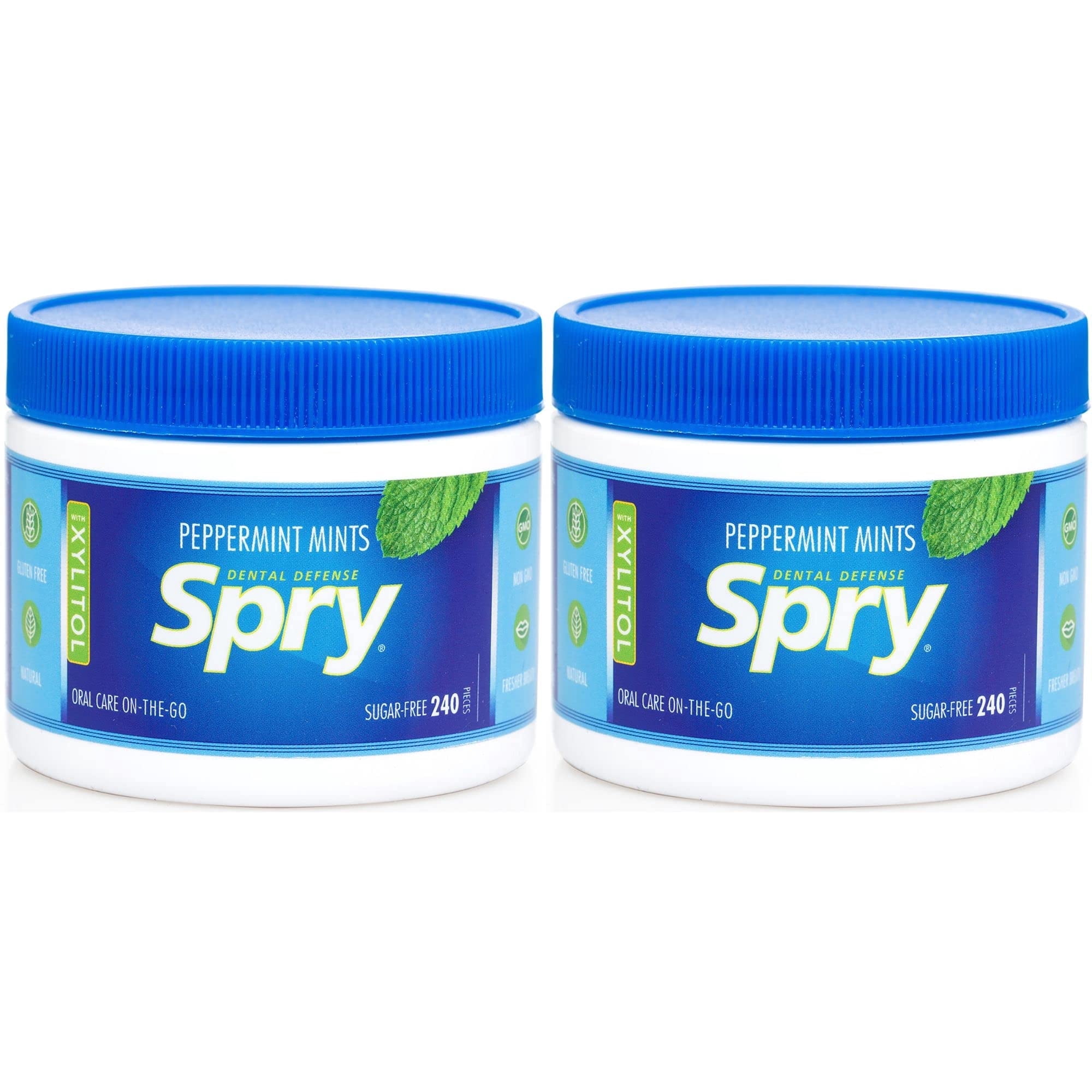 Spry Sugar-Free Xylitol Mints for Oral Health Gluten-Free Bad Breath Peppermint 240 Count 2 Pack