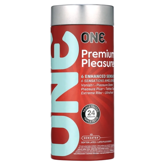 ONE Premium Pleasures   Brass Lunamax Pocket Case, Five Styles Premium Lubricated Latex Condoms-24 Count