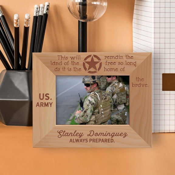 This Will Remain The Land Of The Free So Long As It Is The Home Of The Brave Personalized Wooden Frame-5" x 3 1/2" Brown Horizontal