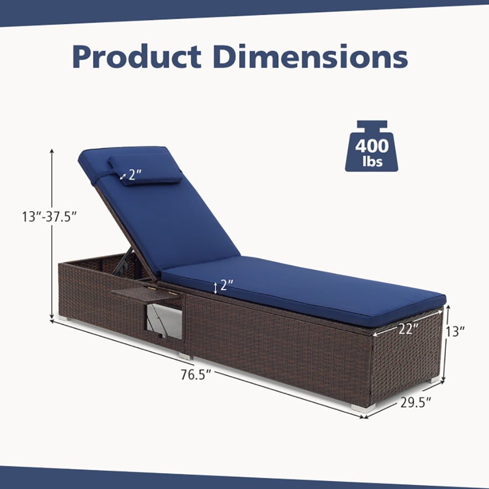 Aimee Lii Outdoor PE Rattan Chaise Lounge with 6-level Backrest, Patio Loungers, Navy