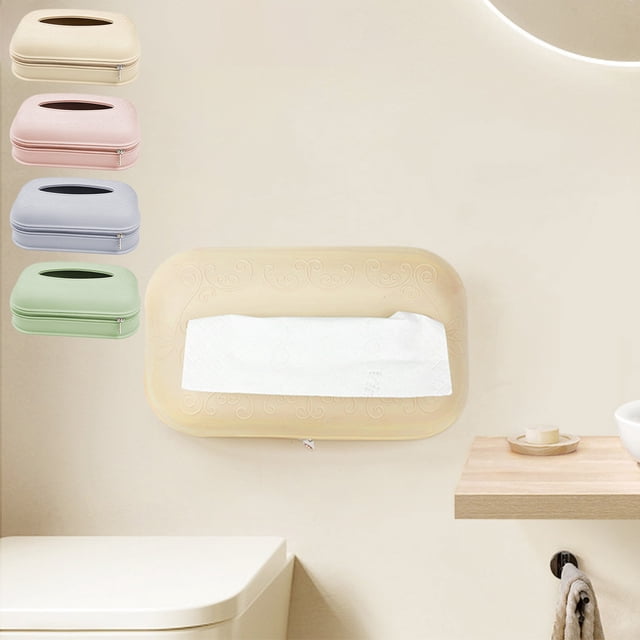 Caja de toallas de papel montada en la pared | Caja de pañuelos de sílice para baño, baño, comedor | Fácil de rellenar, resistente a la humedad, material sólido | Rosa/Gris/Verde/Amarillo