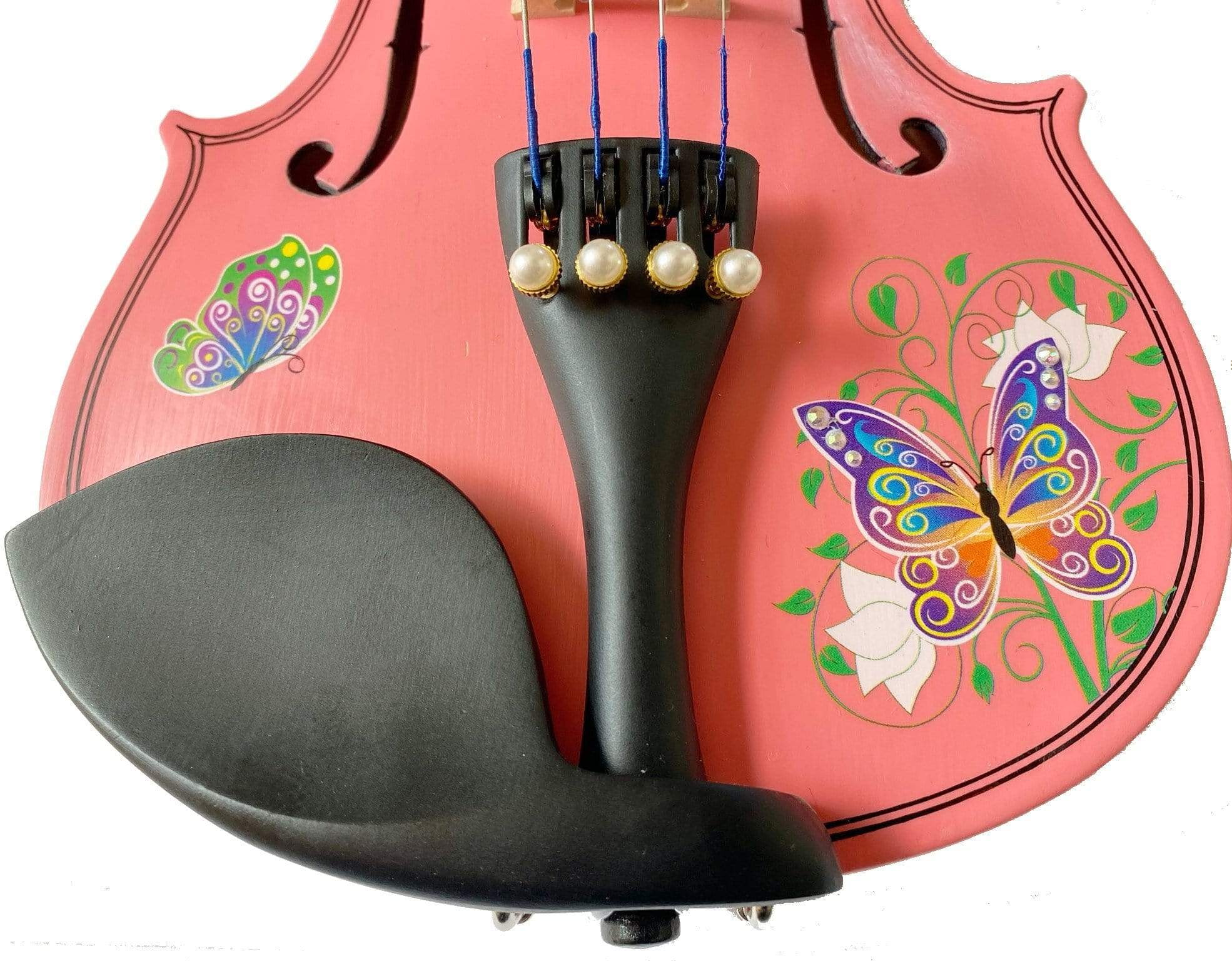 Rozanna's  Butterfly Dream II Pink Violin Outfit w Decorative sides, Pearl Fine Tuners
