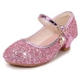 thumbnail image 2 of SYMSHOES Girls' Pink Glitter Mary Jane Shoes Low Heel Sparkly Dress Party Shoes for Princess Birthday Wedding Flower Girl,Size 1.5 M, 2 of 7