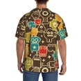 thumbnail image 3 of Fuzoiu Robot and Monsters Print Men's Casual Short,Men's Short Sleeve Shirt,Mens Casual Button Down Shirts,Cuban Collar Summer Shirt for Beach, Vacation, and Outdoor Activities-X-Large, 3 of 5