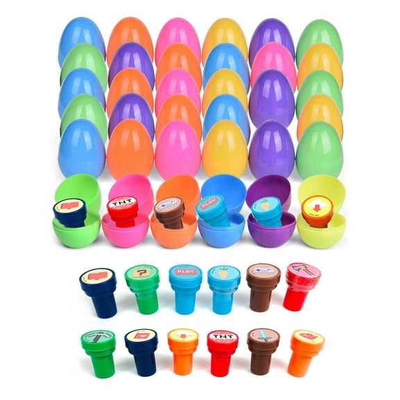 Tinymills 36 Pack Easter Eggs with Pixel Stamps for Kids, Easter, Goodie Bags Stuffer, Church