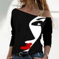 thumbnail image 2 of Camiseta con estampado de cara abstracta para mujer, Top Sexy con hombros descubiertos, camiseta informal de manga larga, moda urbana Harajuku, otoño, 2 of 4