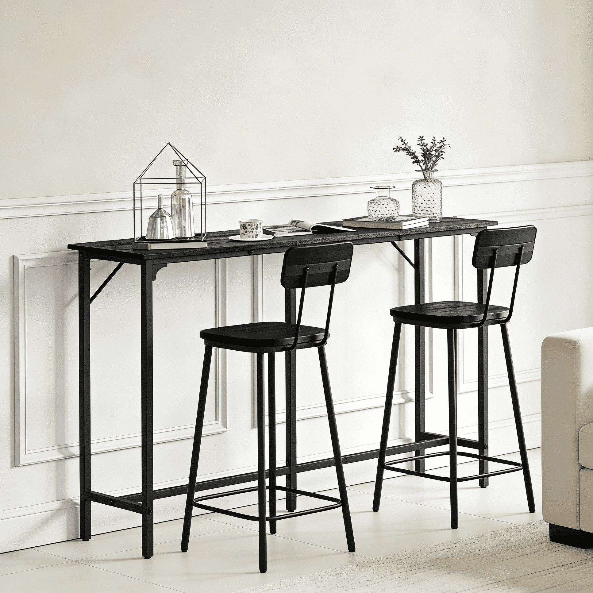 Zimtown 63" Long Counter Height Pub Table with Footrest, Tall Bar Table fro Kitchen, Dining Room, Multifunctional Dining Table Sturdy Metal Frame, Black