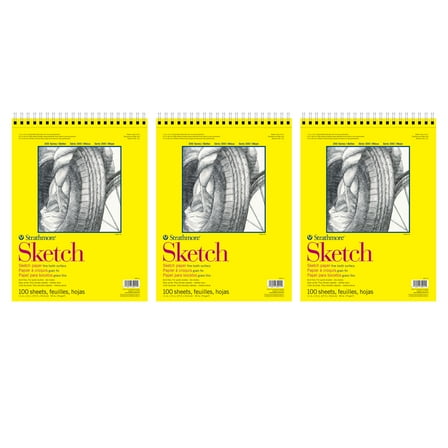 Strathmore 300 Series Sketch Pad, Side Wire Binding, 100 Sheets, 11x14 inch, Pack of 3