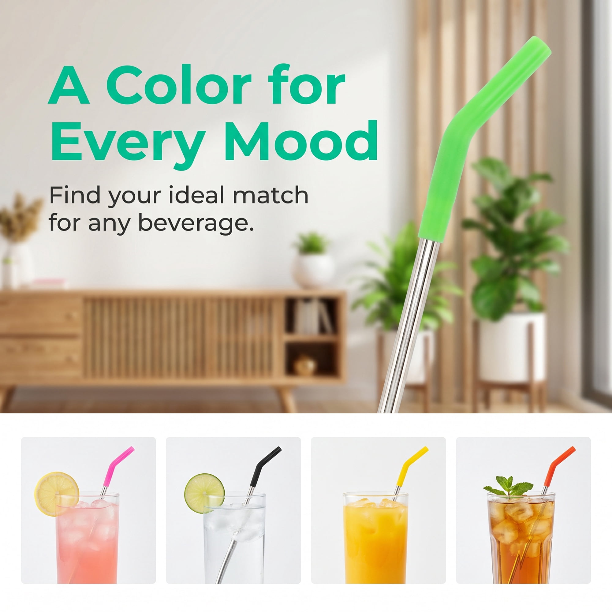 Unique Bargains 8Pcs Reusable Stainless Steel Straws with Silicone Tips Color C